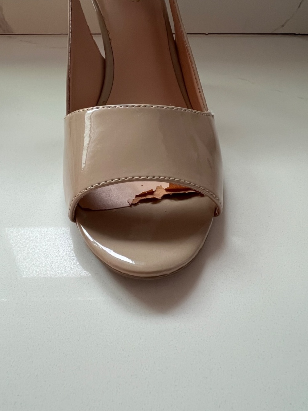 Franco Sarto Emmy Nude Patent Leather Open Toe Heels Size 9.5 - Picture 8 of 11